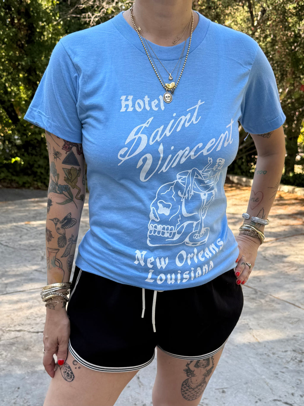 Hotel Saint Vincent NOLA Printed on Vintage Tee (blue)