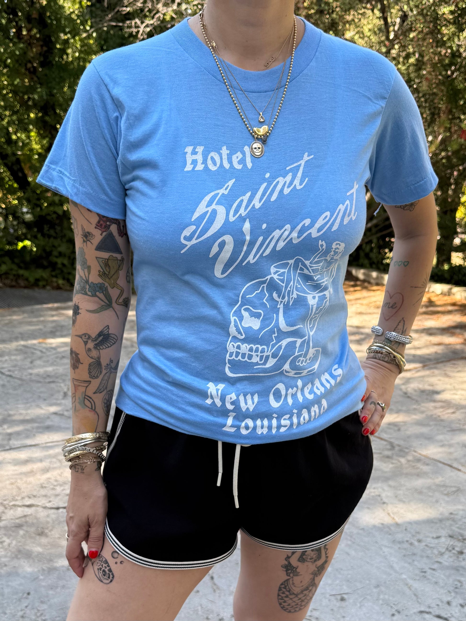Hotel Saint Vincent NOLA Printed on Vintage Tee (blue)