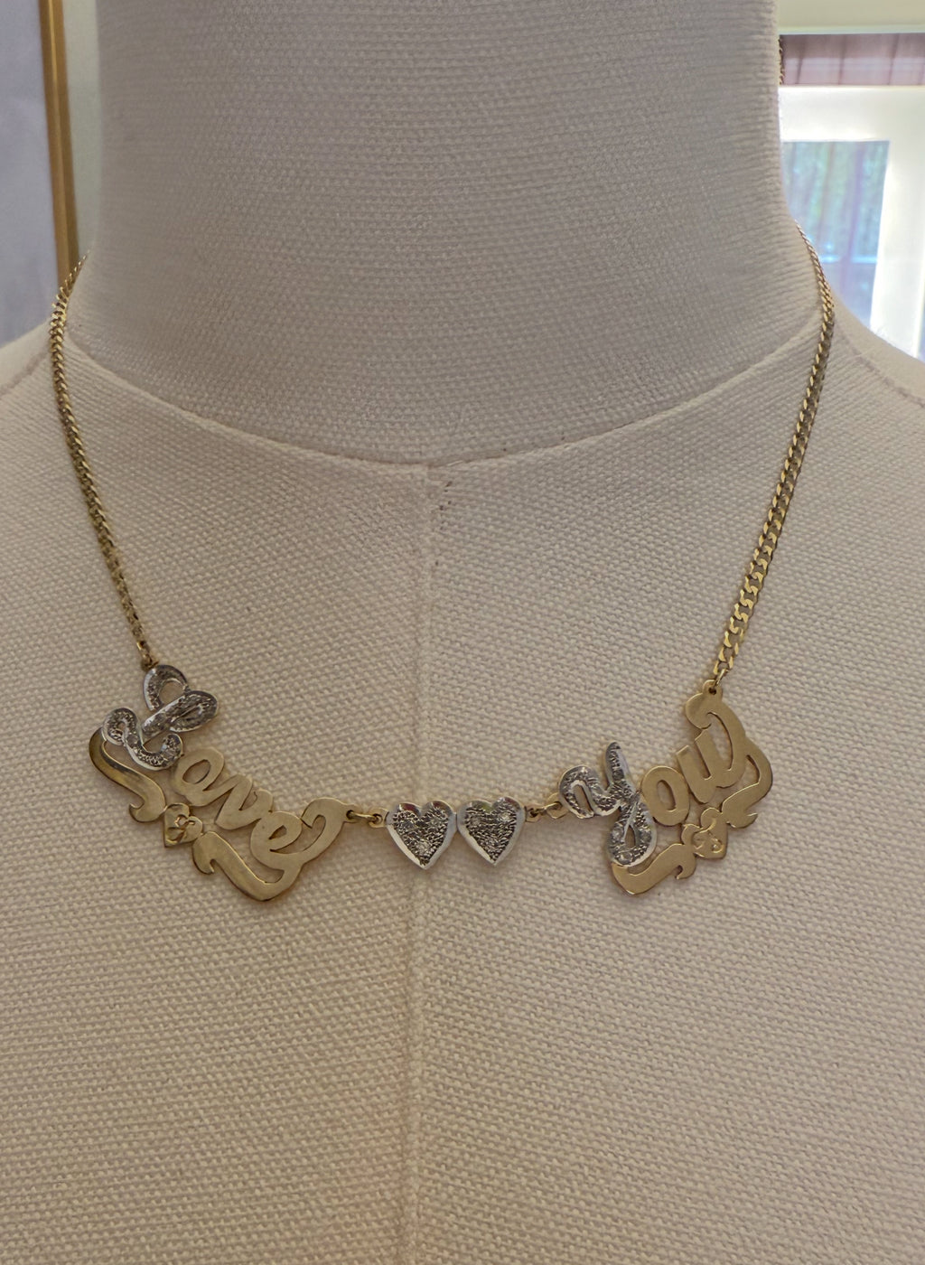 Vintage 14k Gold/diamond LOVE YOU Necklace