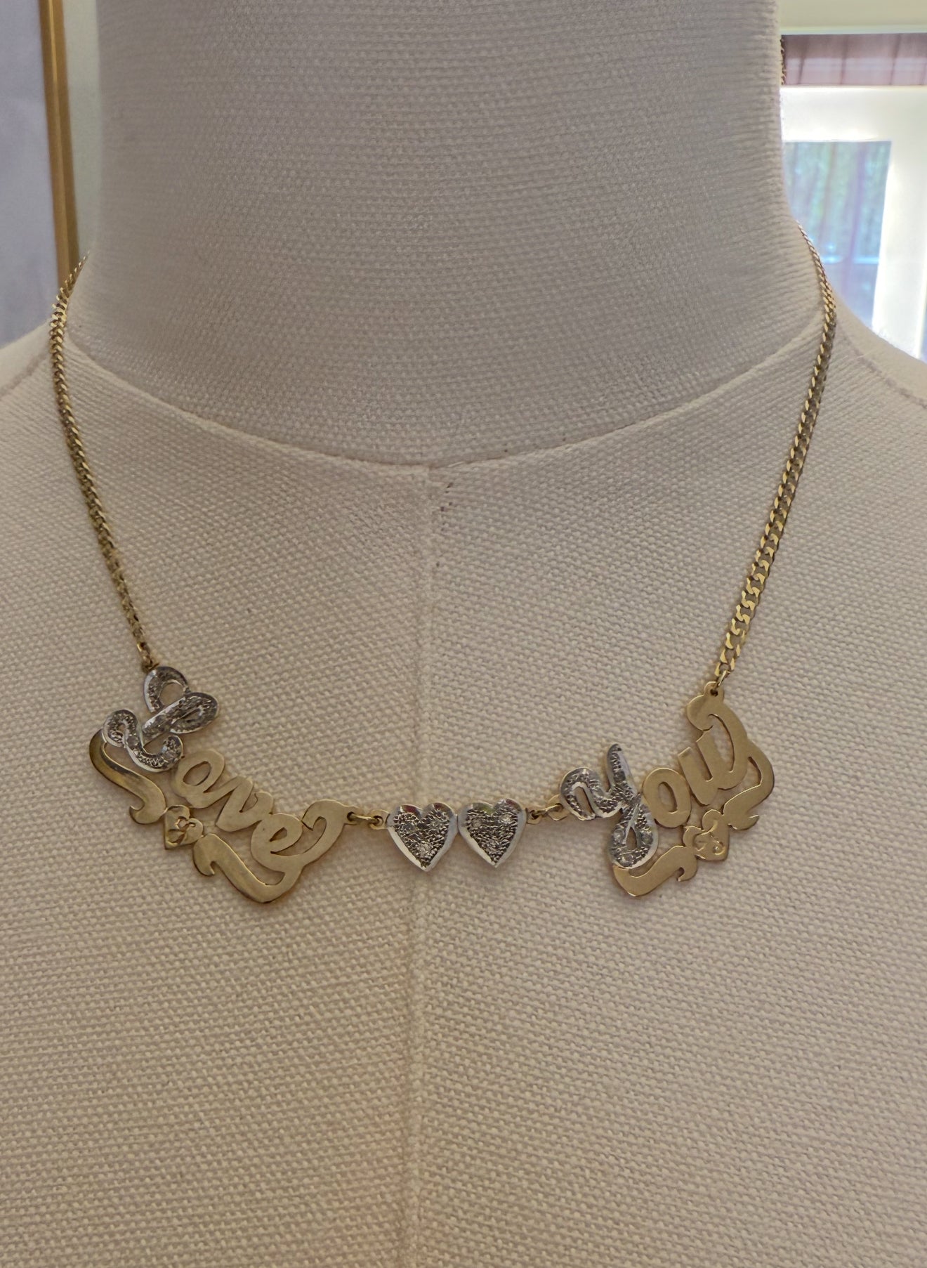 Vintage 14k Gold/diamond LOVE YOU Necklace