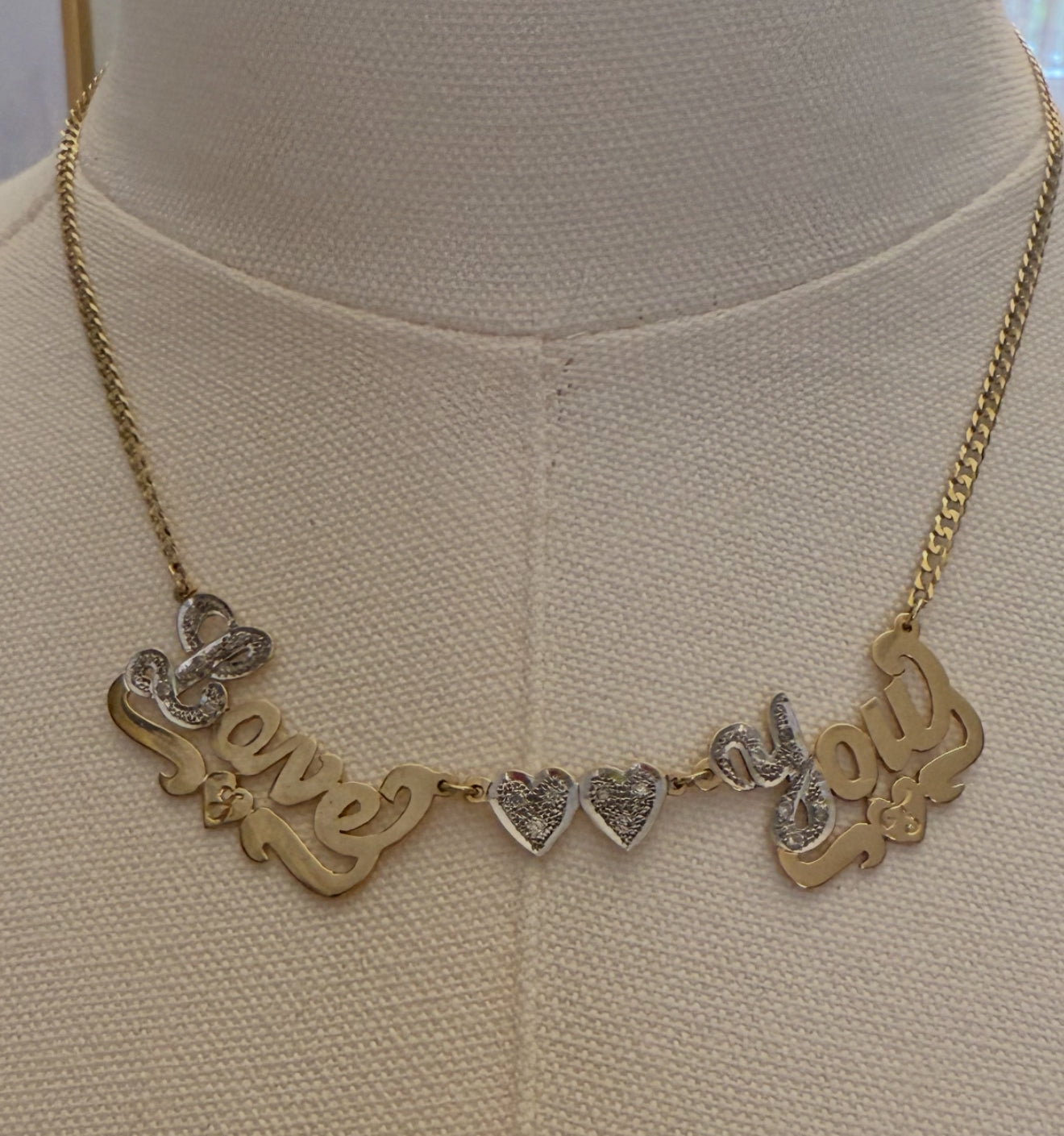 Vintage 14k Gold/diamond LOVE YOU Necklace