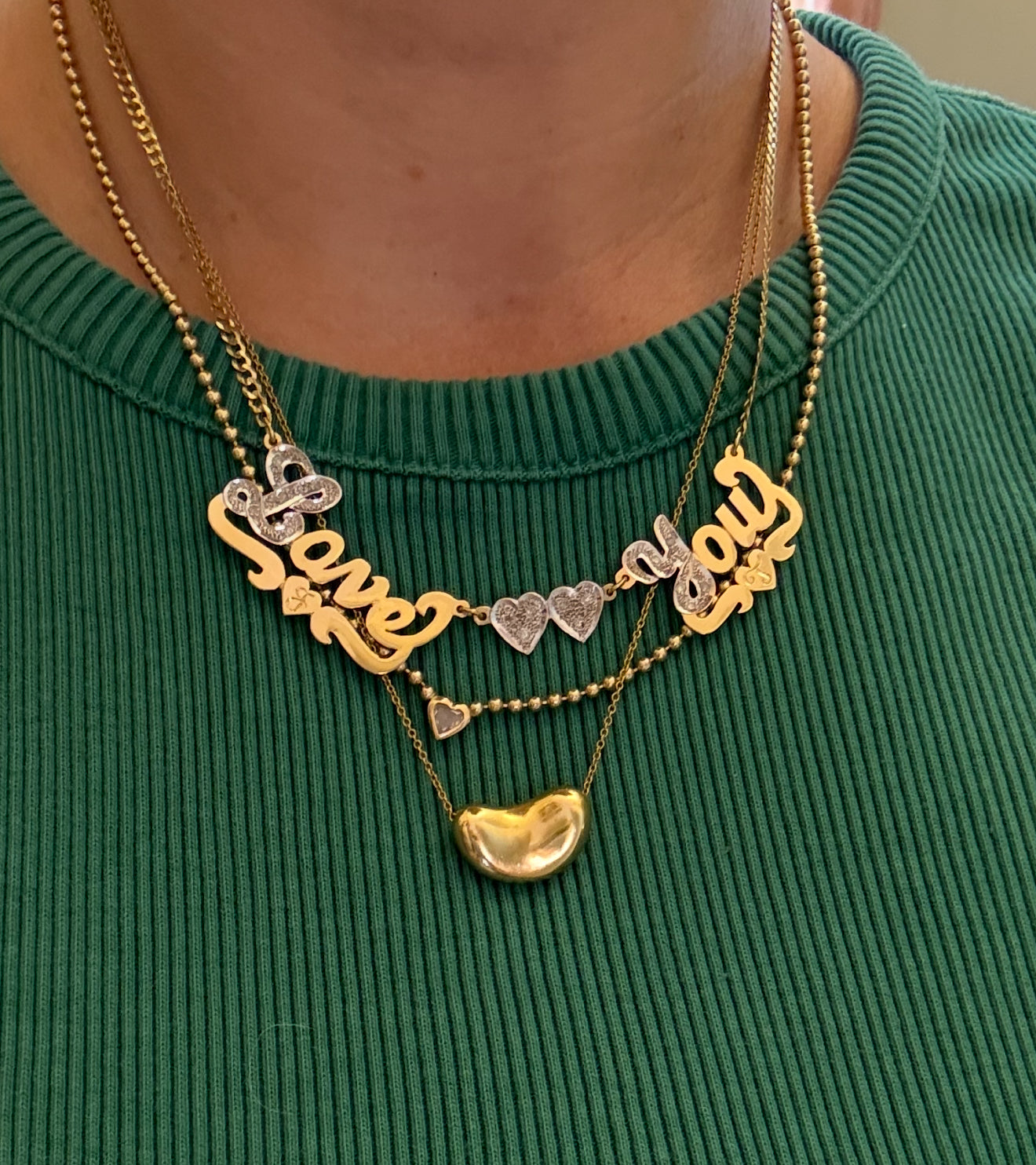 Vintage 14k Gold/diamond LOVE YOU Necklace