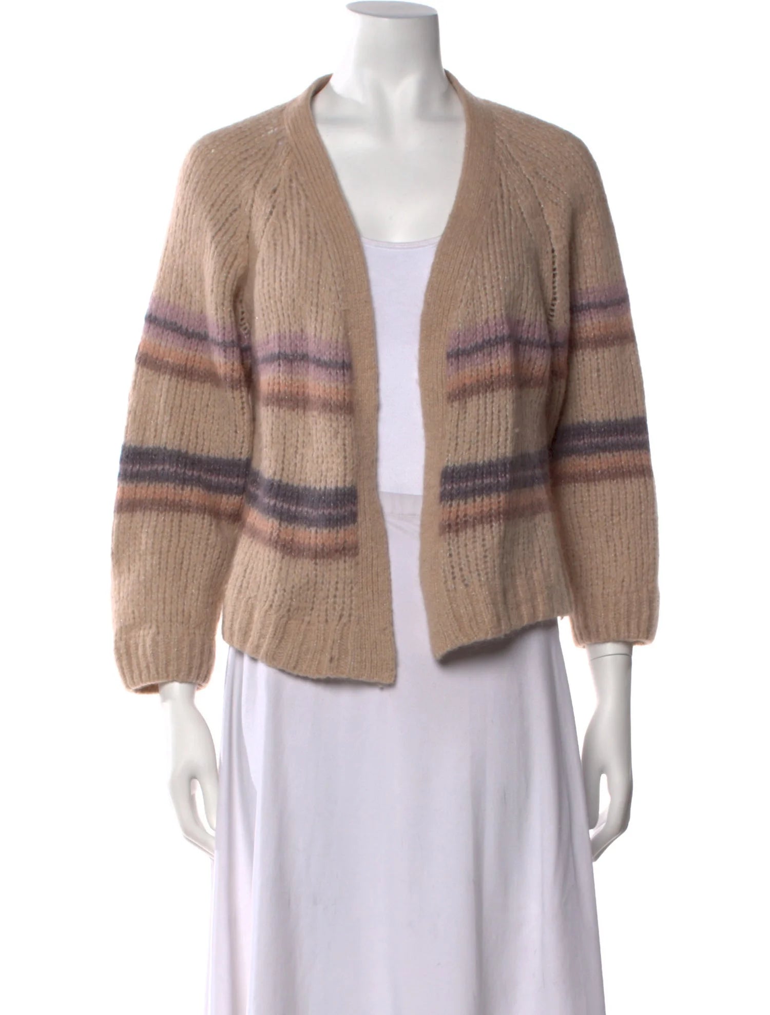 Xirena Striped Open Front Sweater camel/lilac